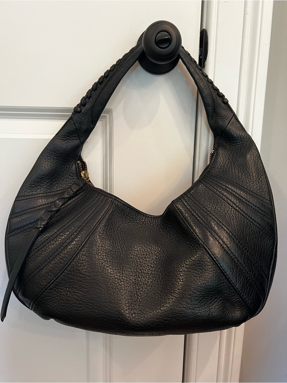 Kenneth Cole Black Pebbled Leather Hobo Shoulder Bag Braided Strap